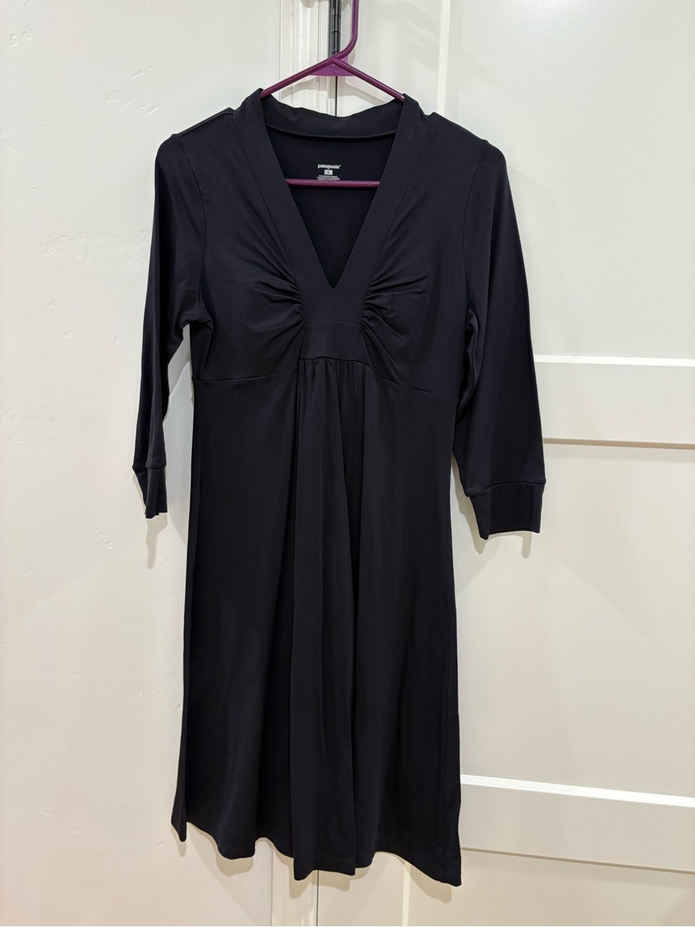 Patagonia Black V‑Neck Gathered Empire Waist Dress